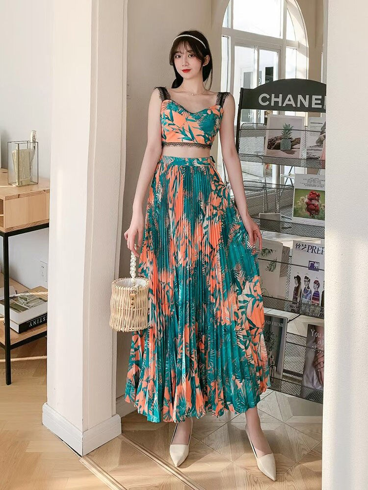 Levoire | Haut Doux & Jupe Plissée Taille Haute Bleu Une taille