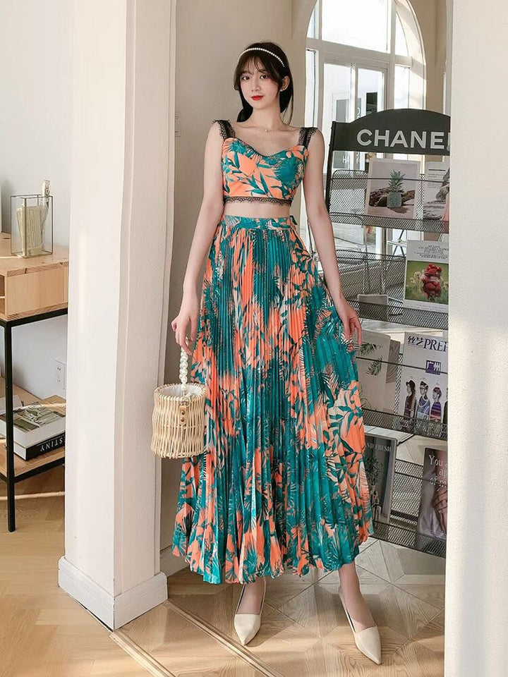 Levoire | Haut Doux & Jupe Plissée Taille Haute Bleu Une taille