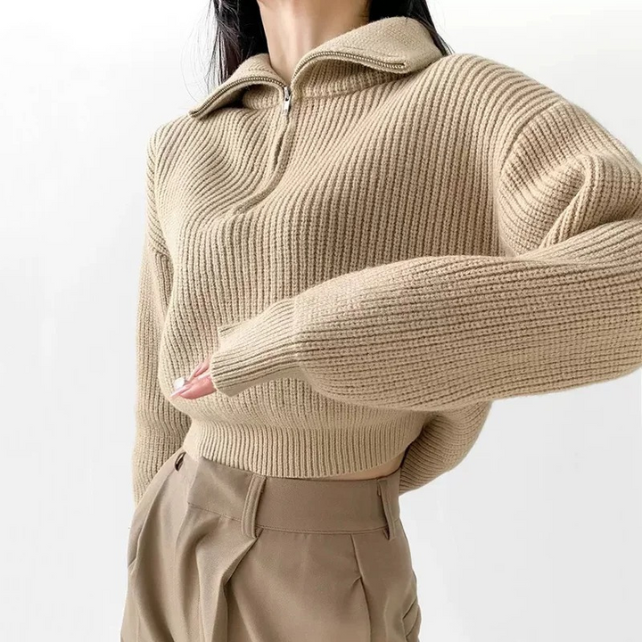 Levoire | Pull femme avec veste, en tricot côtelé et avec une coupe confortable Braun
