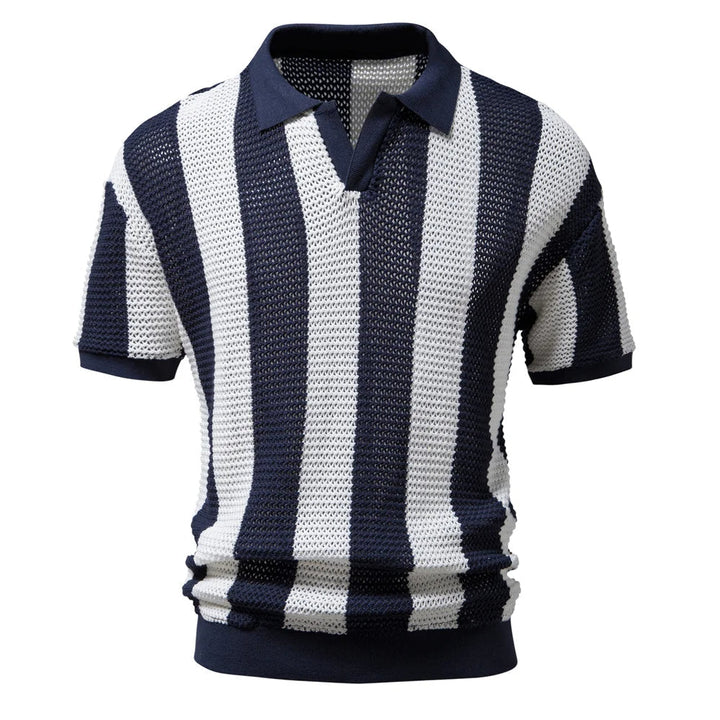 Levoire | Rayé & Breathable Polo Shirt Bleu foncé