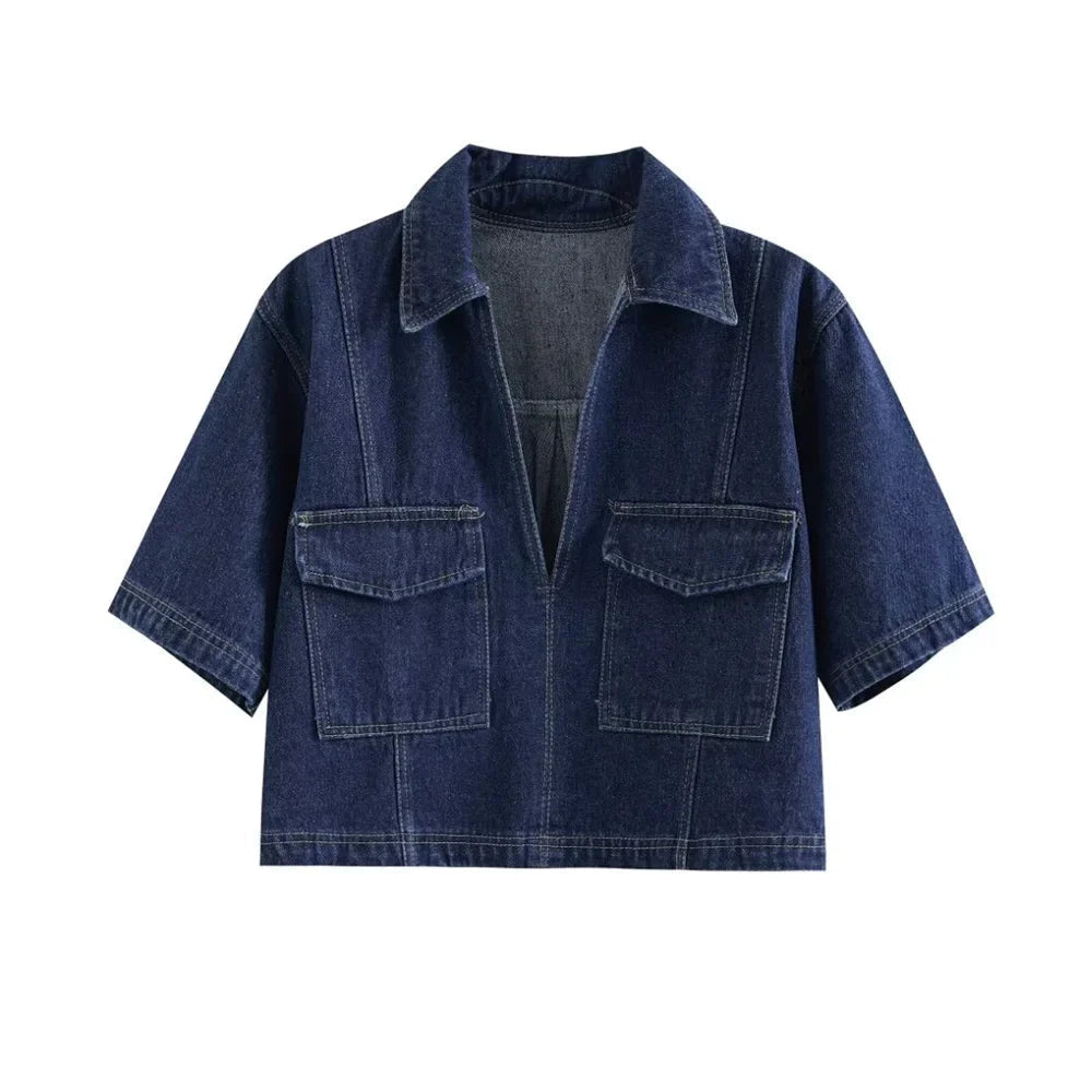 Levoire | Shorts En Denim Élégants Et Haut Avec Décolleté En V Moderne
