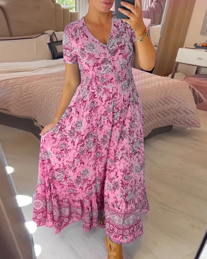 Levoire | Robe à décolleté en V et imprimé floral Rosa