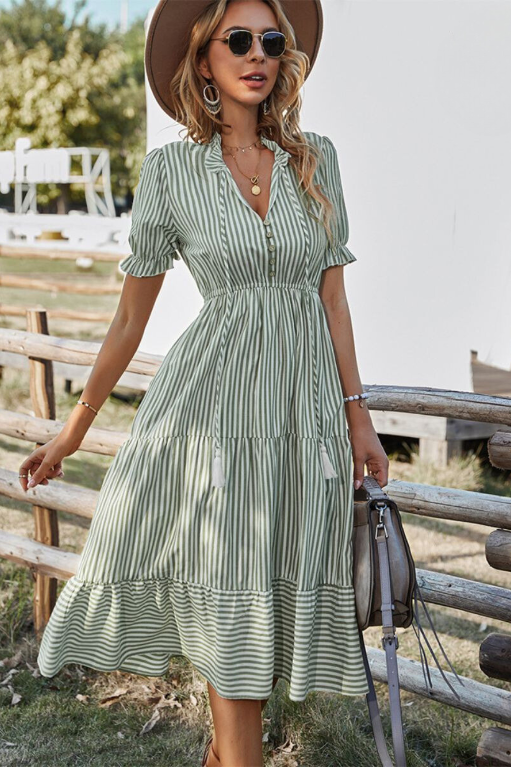 Levoire | Robe D'Été À Rayures Pour Femmes Vert