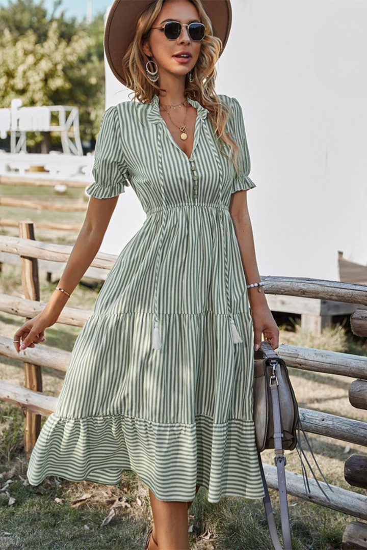 Levoire | Robe D'Été À Rayures Pour Femmes Vert
