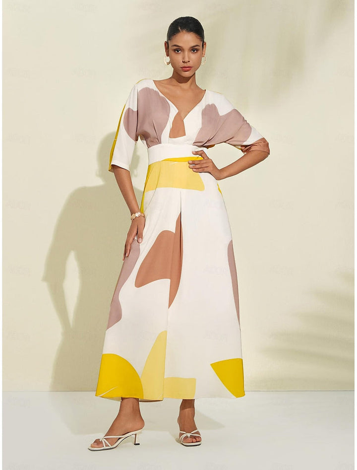 Levoire | Robe D'Été Longue Avec Décolleté Ludique Et Manches Trois Quarts