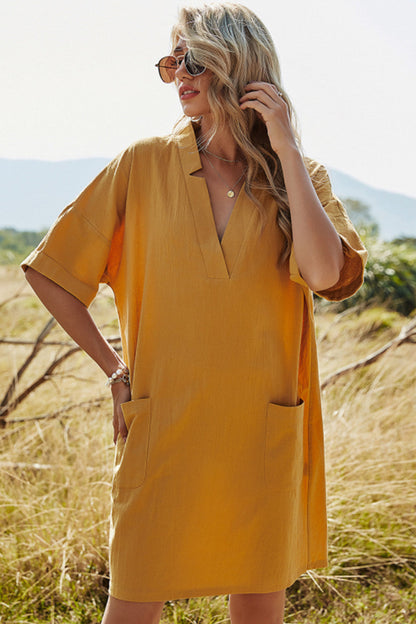 Levoire | Robe décontractée A-ligne à col en V unie