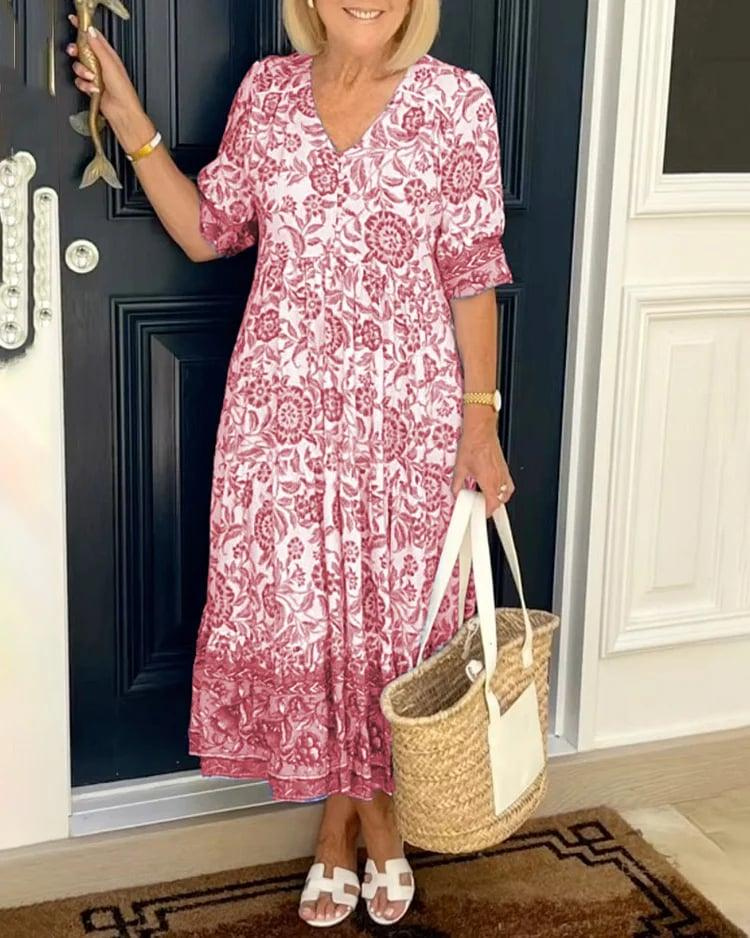 Levoire | Robe Maxi Boho Femme Avec Imprimé Floral Robe d'Été Femme Rosa
