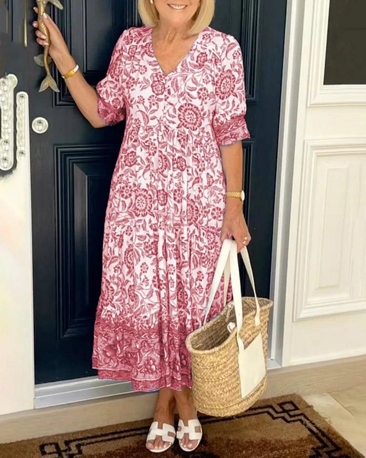 Levoire | Robe Maxi Boho Femme Avec Imprimé Floral Robe d'Été Femme Rosa