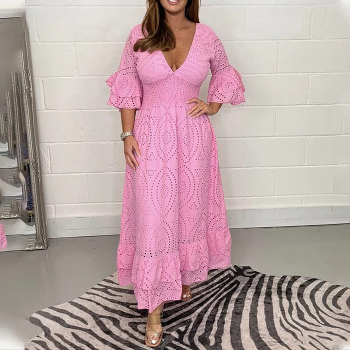 Levoire | Robe midi à manches volantées pour femme Rose