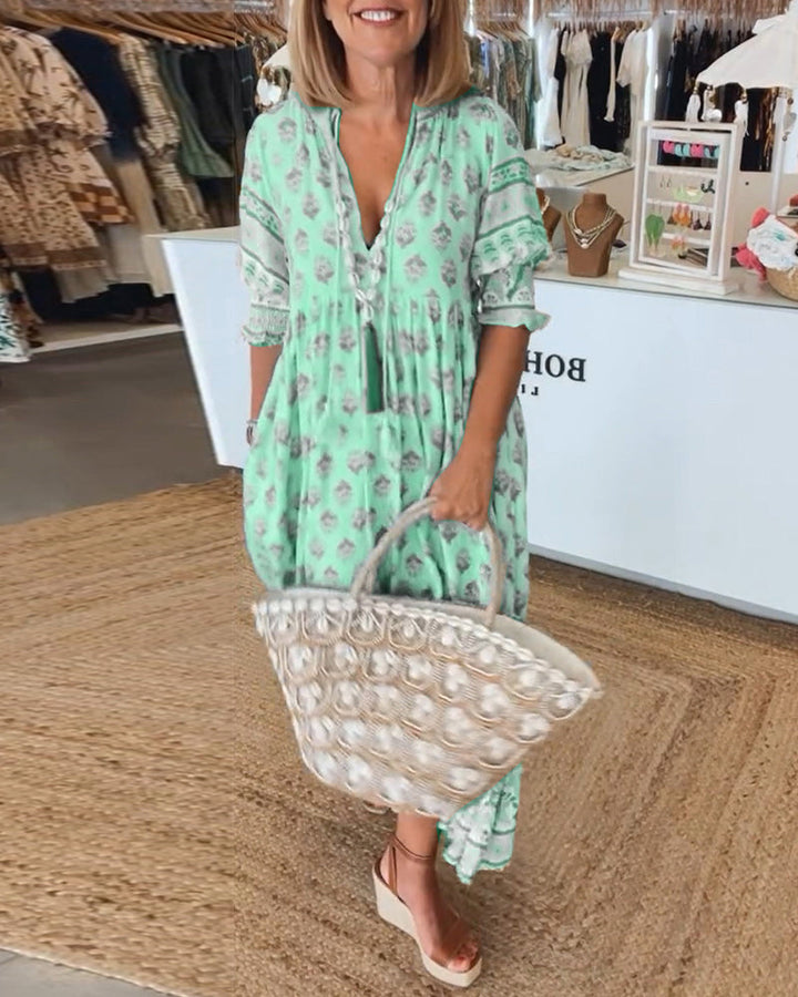 Levoire | Robe Maxi Bohémienne À Volants Pour Femmes Vert