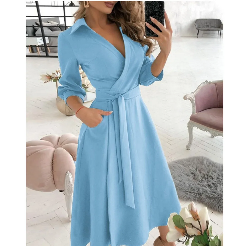 Levoire | Robe Midi Croisée Avec Décolleté en V Pour Femmes Bleu