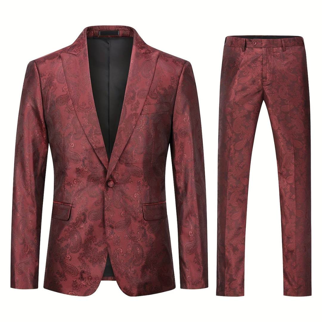 Levoire | Costume D'Invité De Mariage À Motifs Élégants Pour - Hommes - Formel Rouge