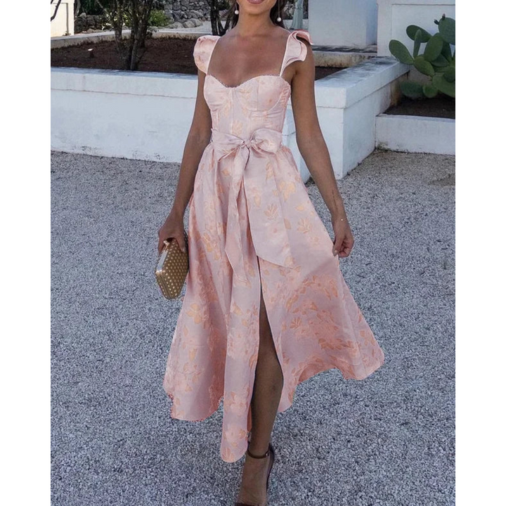 Levoire | Robe D'Invitée De Mariage Pour Femme Avec Nœud Papillon À La Taille - Midi Rose