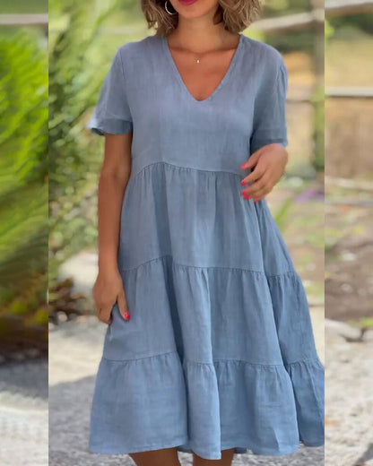 Levoire | Robe En Coton Lin Avec Décolleté En V Bleu