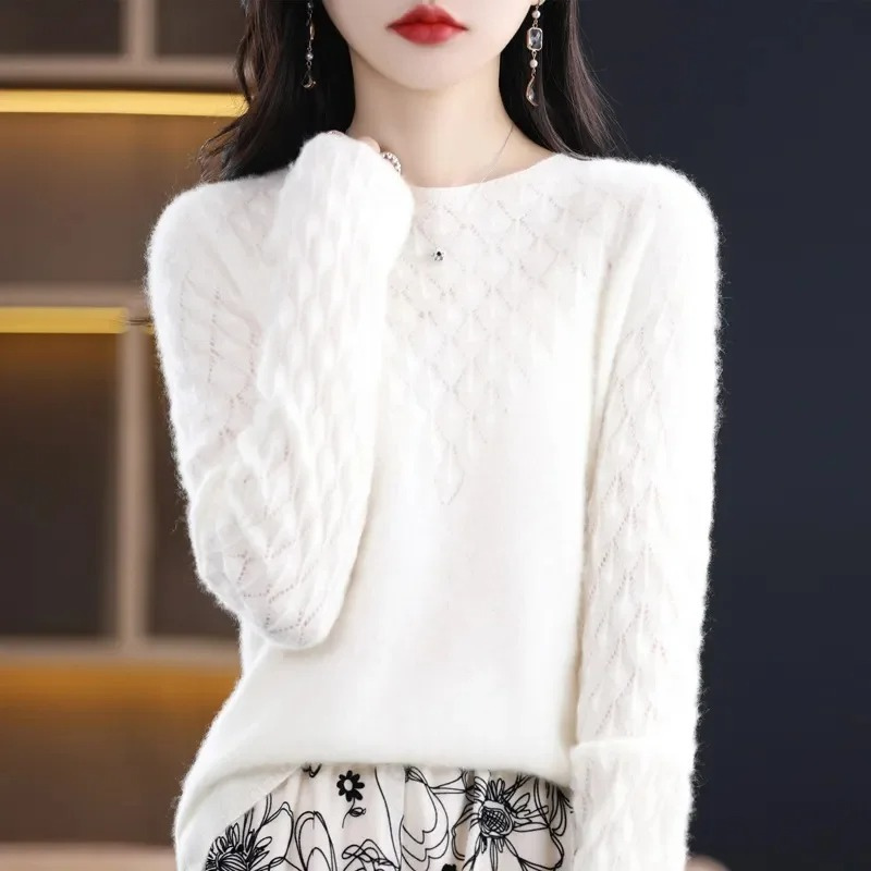 Levoire | Kashmir Pull pour Femmes Design de Tricot Élégant, Doux & Chaud Blanc