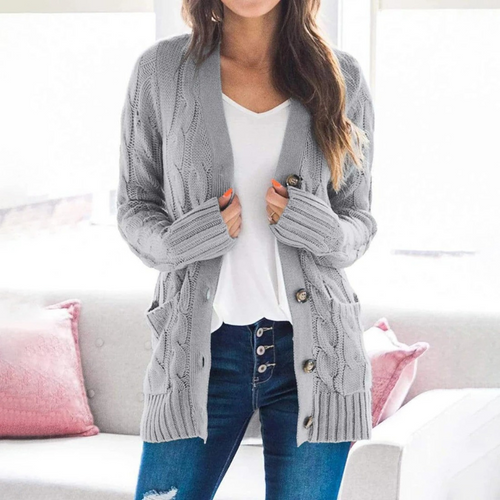 Levoire | Cardigan pour femmes avec motif en cable, boutons et poches