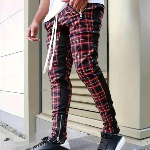 Levoire | Hommes Pantalon Carreaux Décontracté Confortable Avec Poches Zippées Pour Hommes