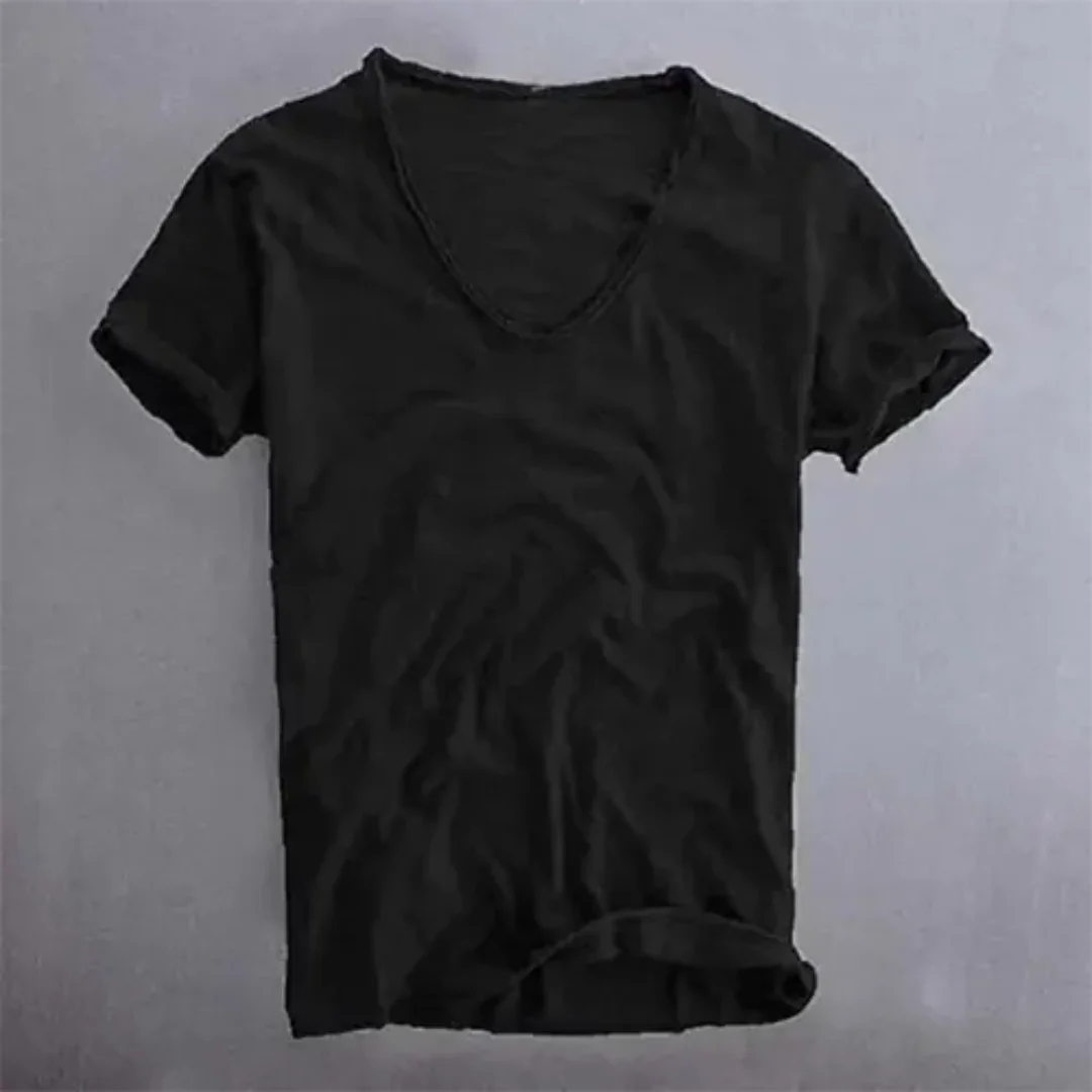Levoire | T-shirt à manches courtes et décolleté en V décontracté Noir