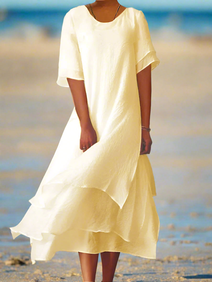 Levoire | Robe À Manches Courtes, Fente Et Col Ronde