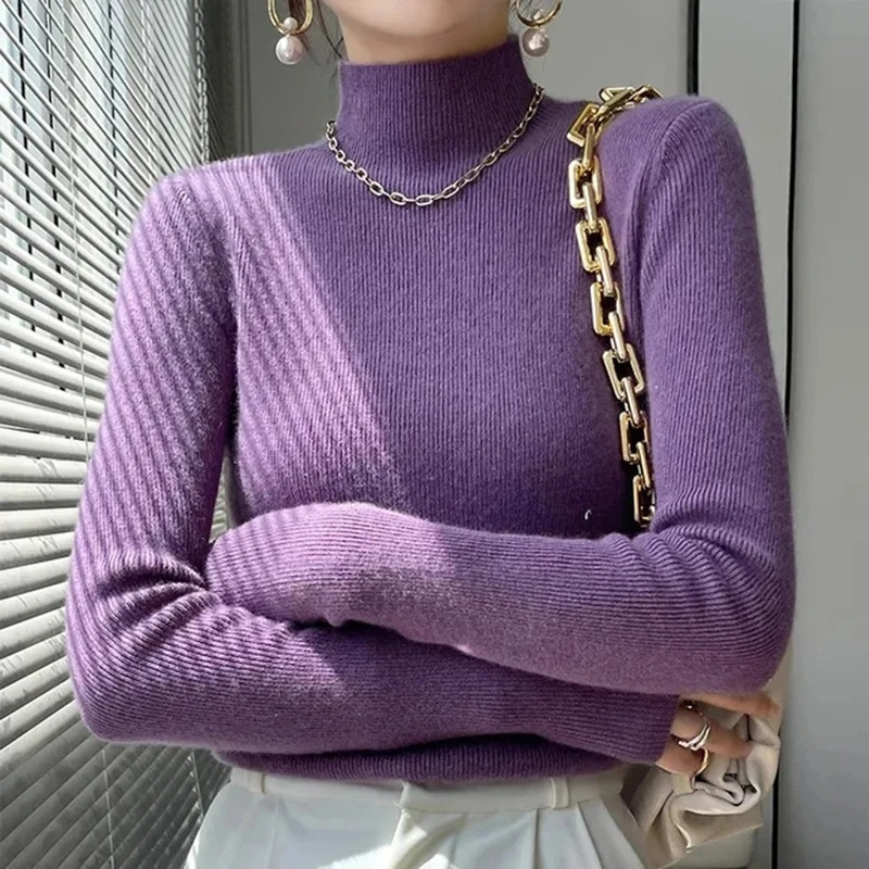 Levoire | Femme Haut Col Roulé Ribbitty Pull Doux Et Élégant Haut Col Roulé Femme Lilas