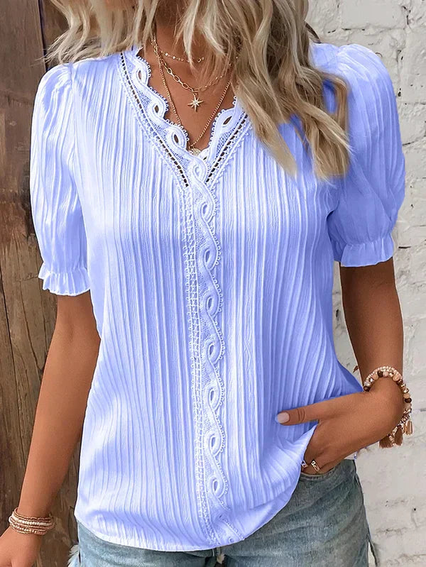 Levoire | Blouse Élégante Avec Décolleté En V Bleu éclatant