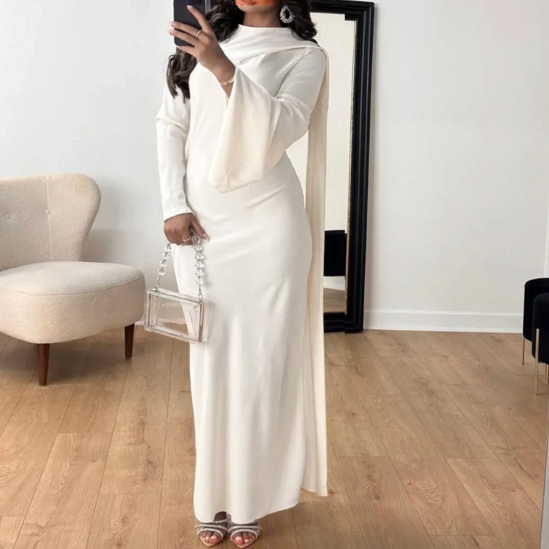 Levoire | Robe D'Invité De Mariage À Manches Longues Drapées - Maxi Ivoire Blanc