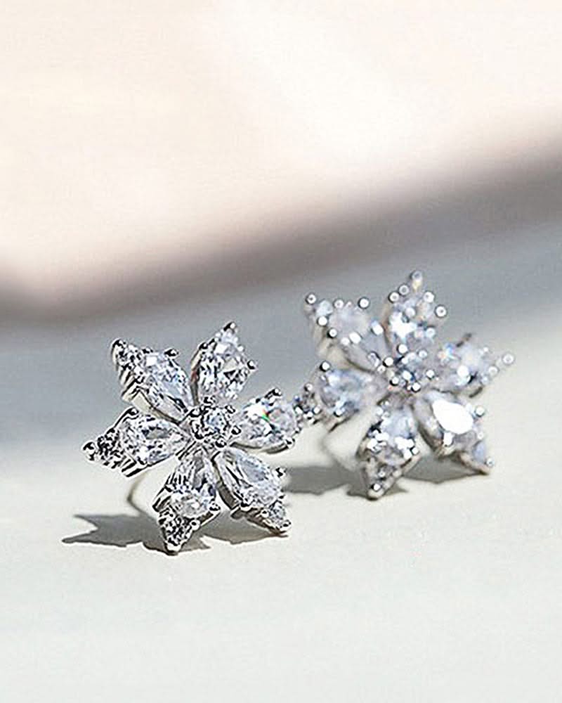 Levoire | Boucles D'Oreilles Zircon Fleur De Flocon De Neige Gris