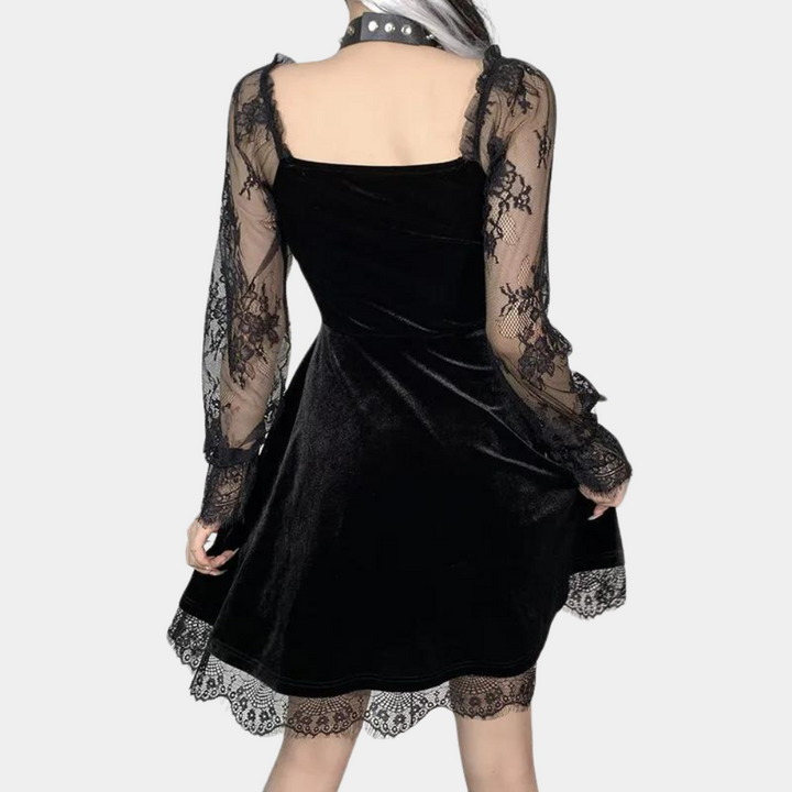 Levoire | Robe Mini Élégante pour Femme avec Dentelle et Manches Longues