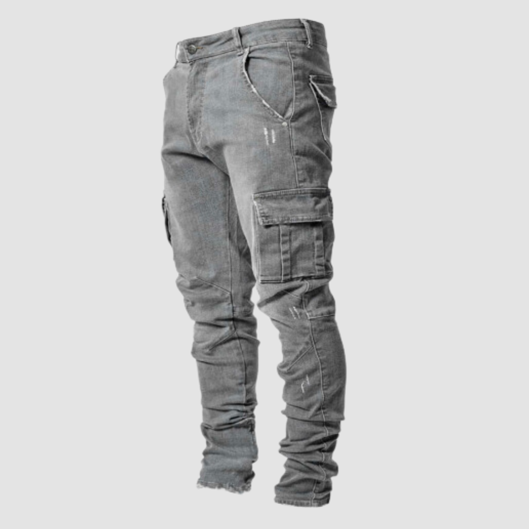 Levoire | Pantalon Cargo En Jean Slim Fit Confortable Avec De Nombreuses Poches Gris