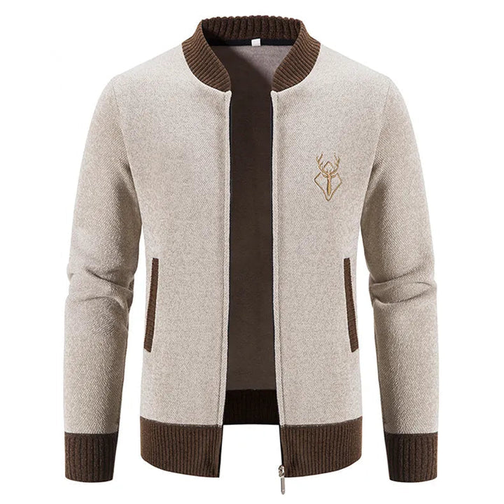 Levoire | Gilet Slim à Manches Longues avec Fermeture Éclair et Poches Beige