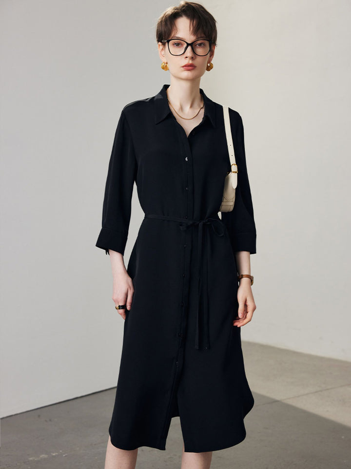 Robe Chemise en Soie Ceinturée Noir