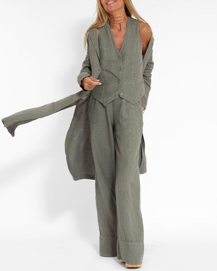 Levoire | Ensemble Élégant De Gilet En Lin Et Pantalon Large