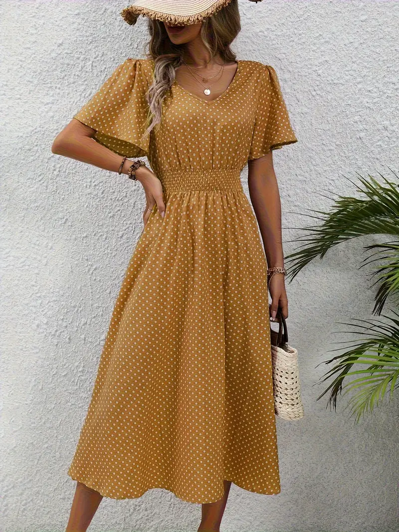 Levoire | Robe Taille Froncée Imprimée sur Toute la Surface, Robe Décontractée à Manches Courtes