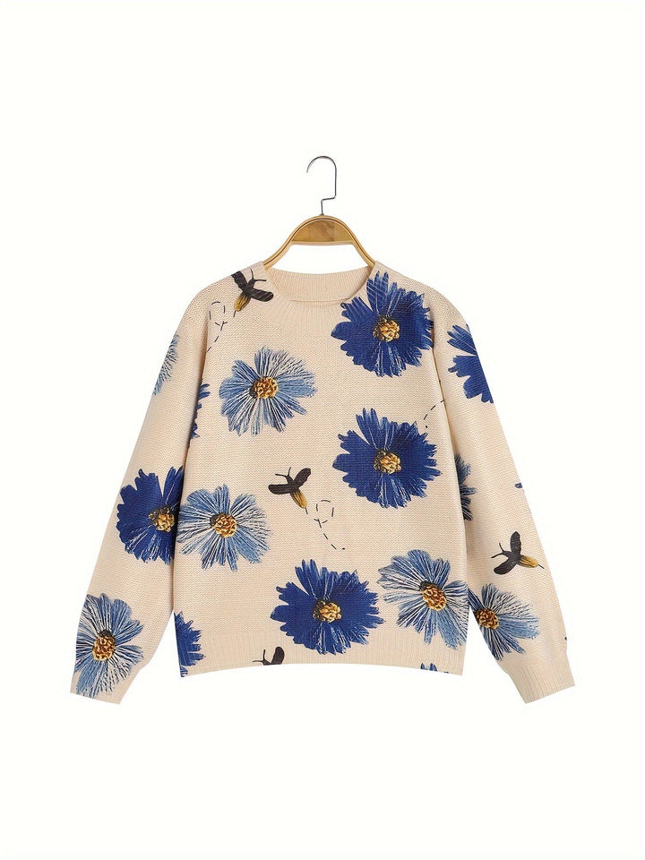 Levoire | Pull En Tricot Décontracté À Imprimé Floral Pour Femmes Abricot