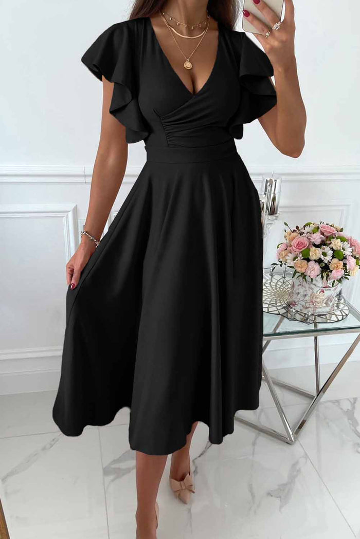 Levoire | Robe Portefeuille Avec Manches Et Volants Noir