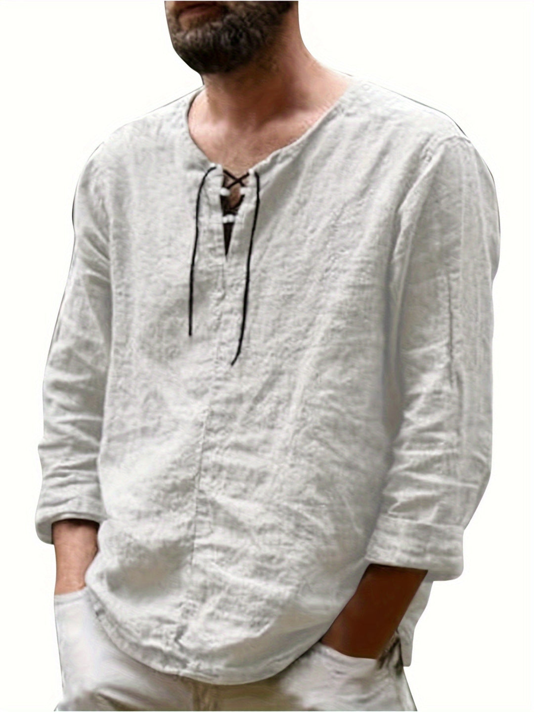 Levoire | T-Shirt Henley À Manches Longues En Mélange Coton-Lin Printemps/Automne