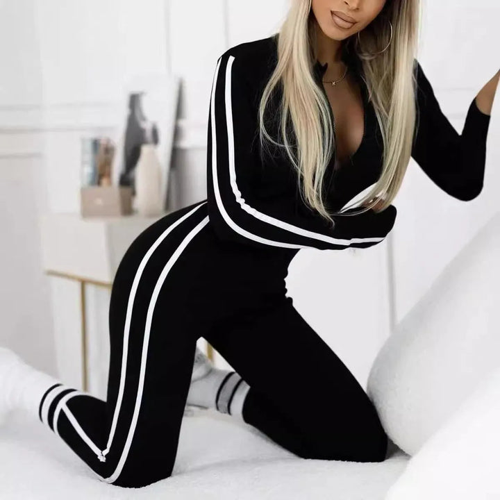 Levoire | Robe femme à demi-glissière à rayures étroites Noir