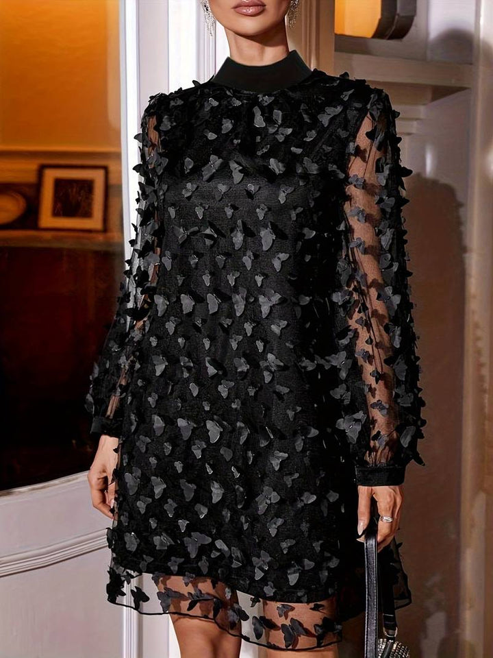 Levoire | Robe En Mesh Avec Col Montant Et Motif Papillon