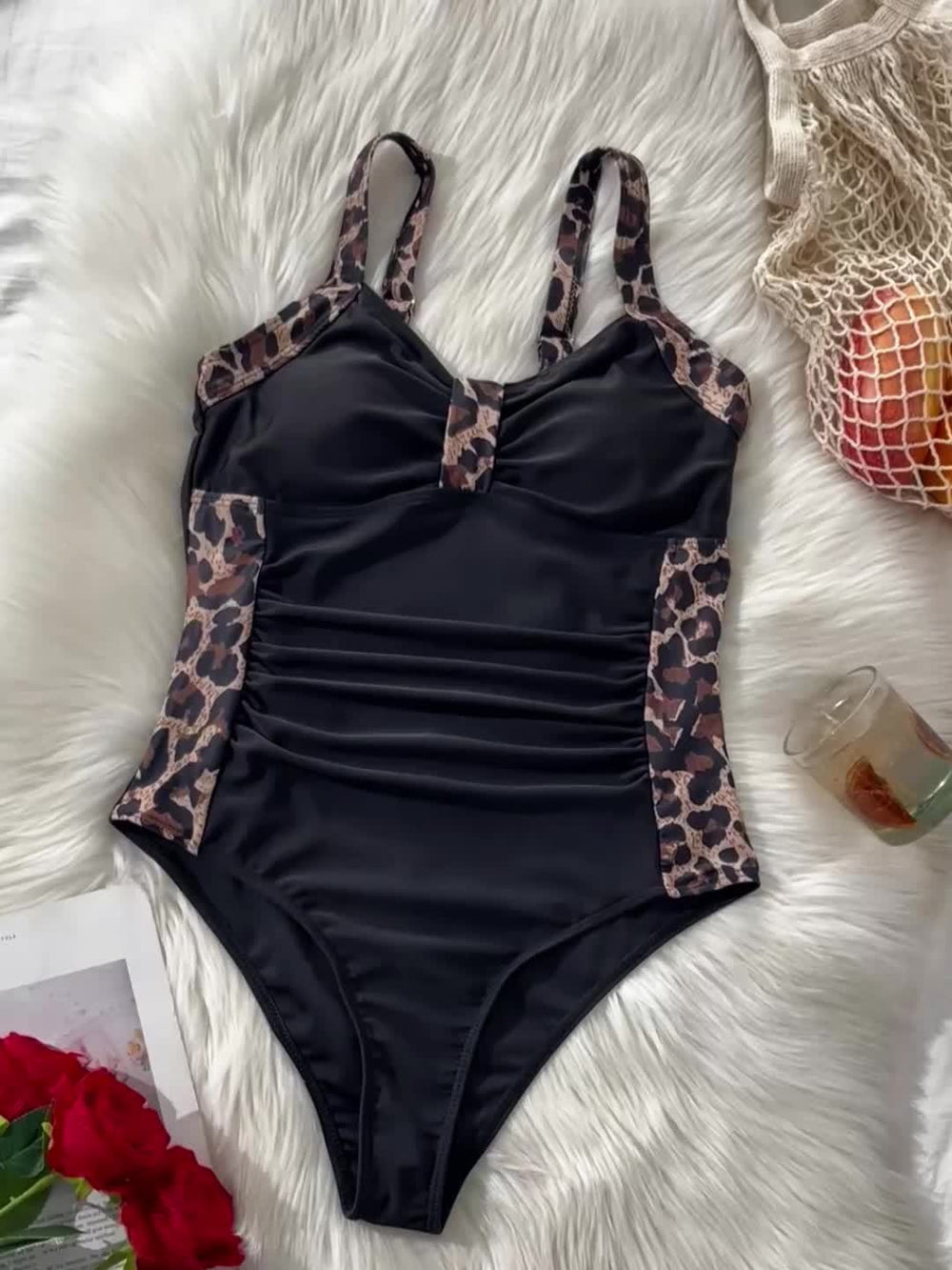 Levoire | Maillot De Bain Une Pièce Avec Accents Léopard Et Volants Pour Femmes