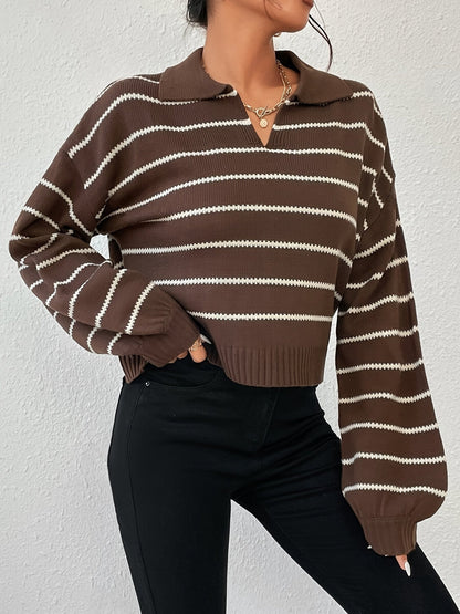 Levoire | Pull En Tricot Rayé Décontracté Avec Épaules Basses Et Manches Longues