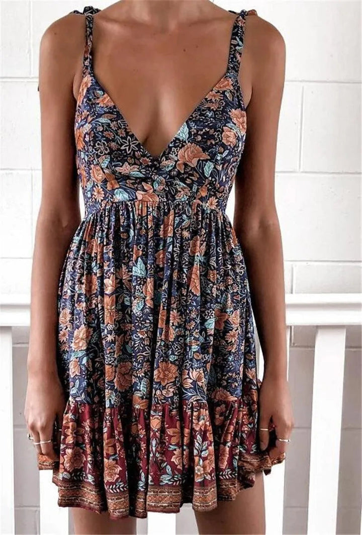 Levoire | Robe imprimée à profond décolleté et bretelles pour femmes