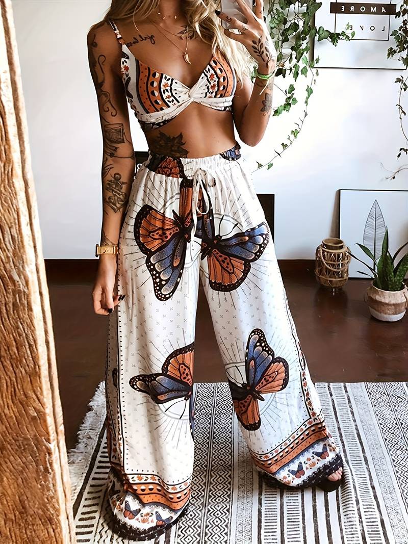 Levoire | Boho Imprimé Papillon Ensemble 2 Pièces Pour Femmes 2XL