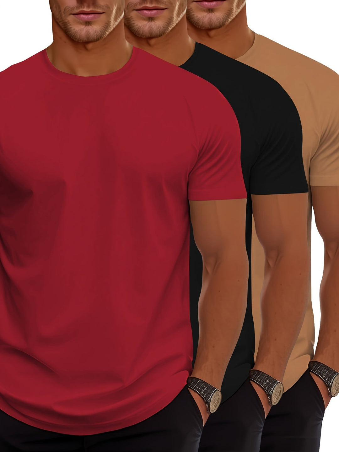 Levoire | Pack De 3 T-Shirts Pour Hommes À Manches Courtes, Couleurs Unies Estivales Couleur de mélange 3