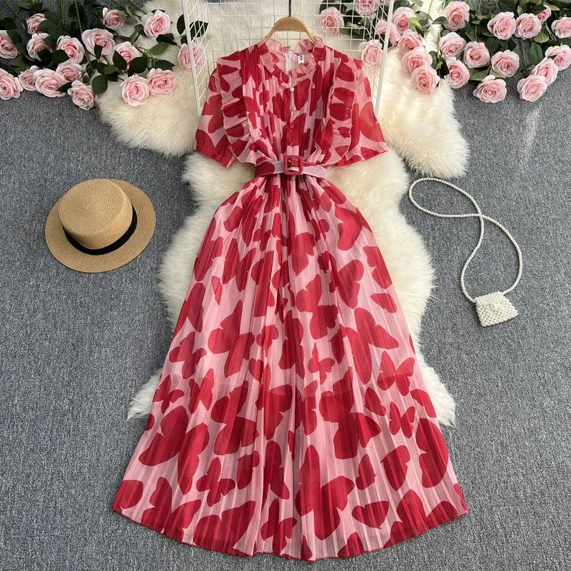 Levoire | Robe femme avec impression terrestre Rouge foncé Taille libre