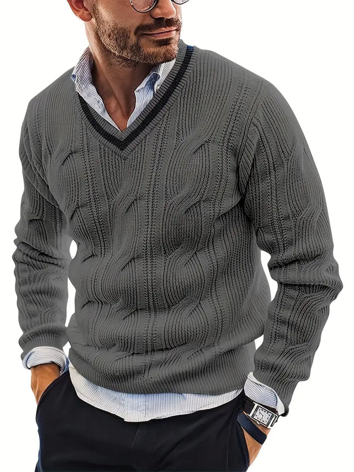 Levoire | Pull En Tricot Classique Pour Homme Avec Col En V Gris