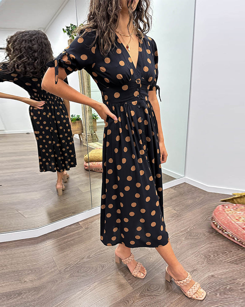Levoire | Robe Midi Elegante À Pois Coupe A Femmes