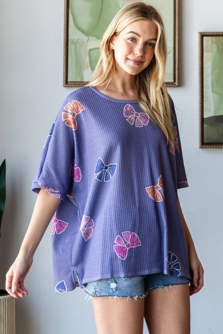Levoire | HOPELY Bue-Print Waffle Fente sur le côté T-shirt