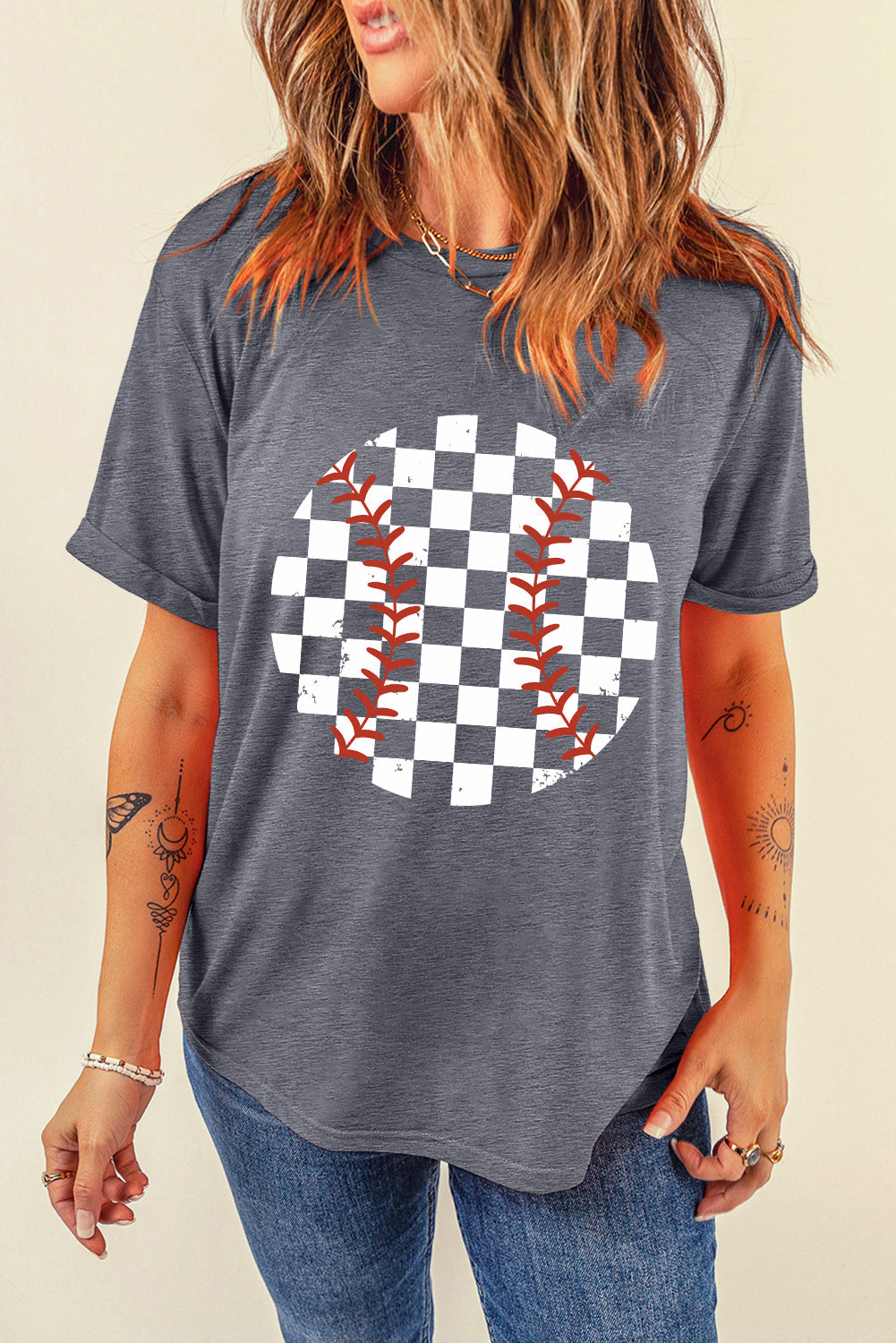Levoire | Carreaux Graphiques Col Rond T-shirt à Manches Courtes