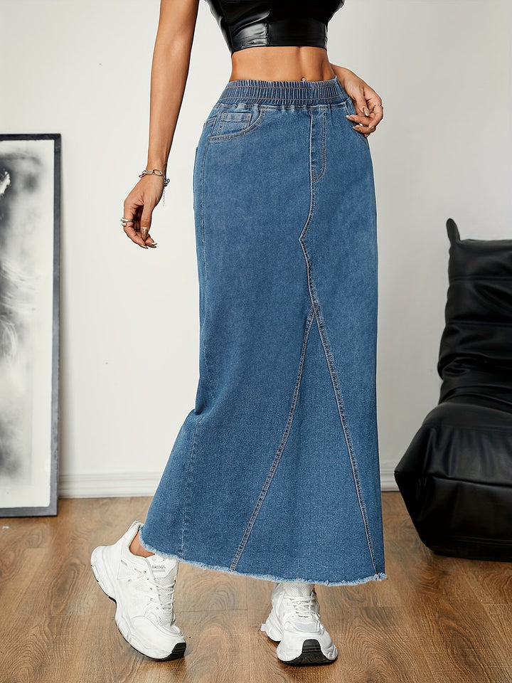 Levoire | Couleur Unie Bleu Lavé Jupe Maxi En Denim Streetwear