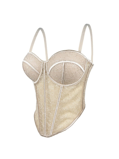 Levoire | Corset en filet transparent avec des détails en dentelle Abricot